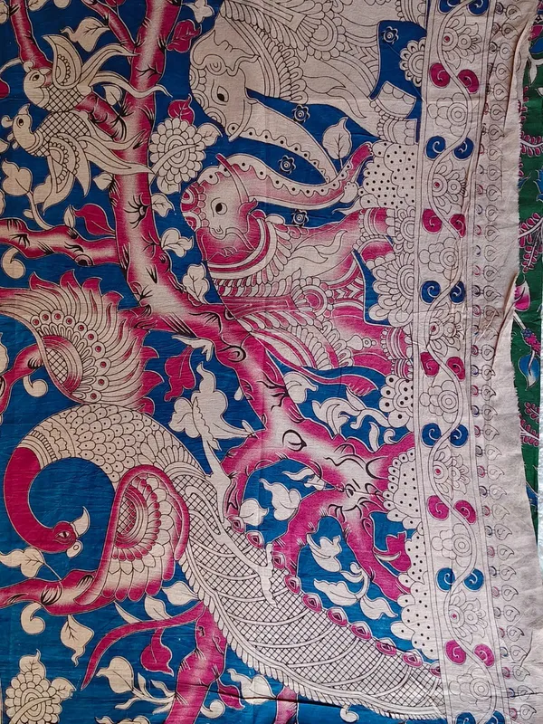 Elegant_Green_Kalamkari_Printed_Saree_With_Artistic_Border