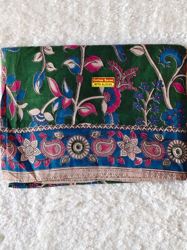 Elegant_Green_Kalamkari_Printed_Saree_With_Artistic_Border