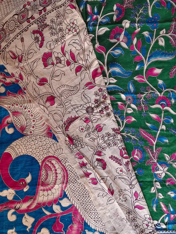 Elegant_Green_Kalamkari_Printed_Saree_With_Artistic_Border