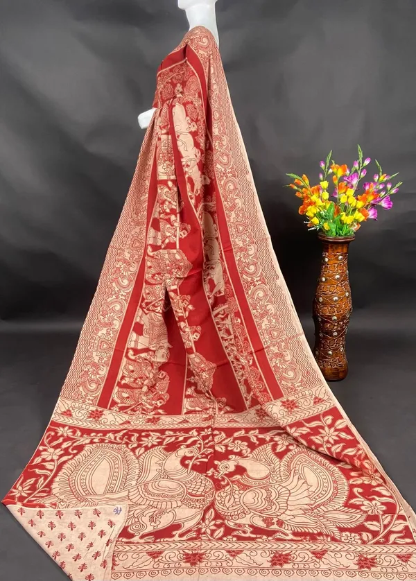 Classic_Red_Kalamkari_Saree_With_Traditional_Artistic_Border