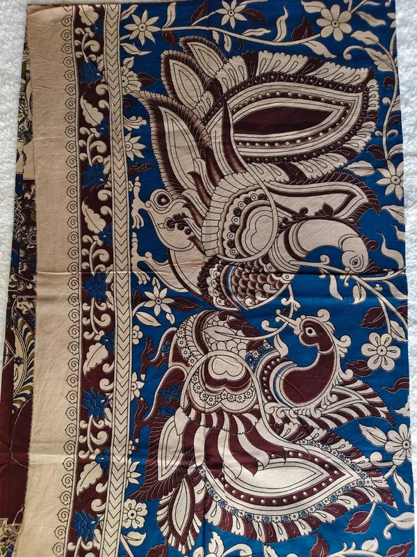 Royal_Blue_And_Maroon_Kalamkari_Cotton_Saree_With_Mythological_Art