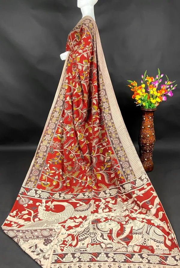 Elegant_Red_Kalamkari_Cotton_Saree_With_Majestic_Bird_Pallu