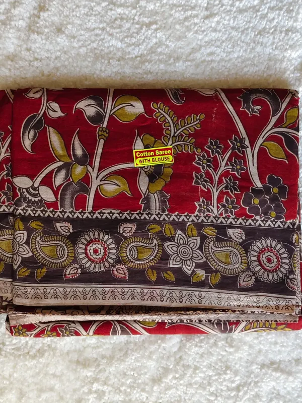 Elegant_Red_Kalamkari_Cotton_Saree_With_Majestic_Bird_Pallu