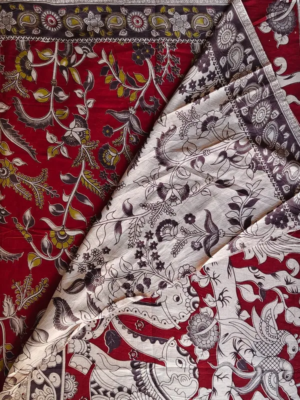 Elegant_Red_Kalamkari_Cotton_Saree_With_Majestic_Bird_Pallu