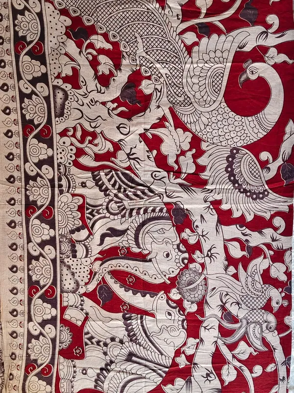 Elegant_Red_Kalamkari_Cotton_Saree_With_Majestic_Bird_Pallu
