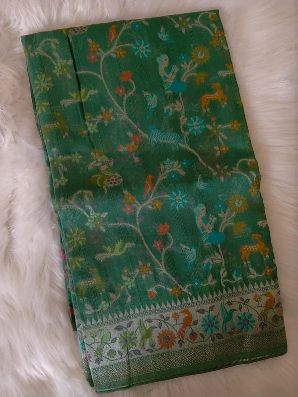 Elegant_Green_Banarasi_Art_Saree_With_Multicolor_Woven_Motifs