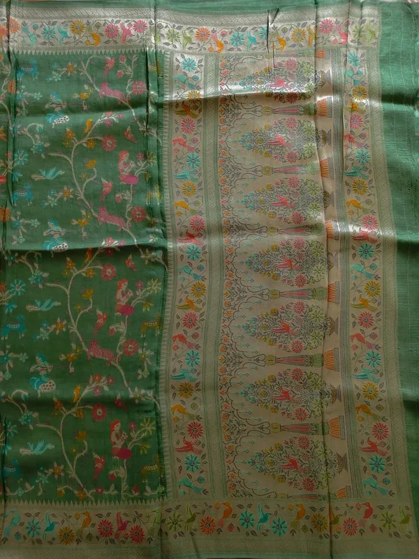 Elegant_Green_Banarasi_Art_Saree_With_Multicolor_Woven_Motifs