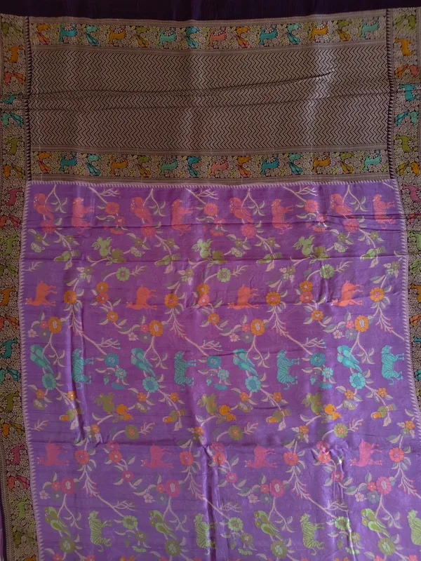 Royal_Purple_Banarasi_Art_Saree_With_Multicolour_Floral_And_Animal_Weaving