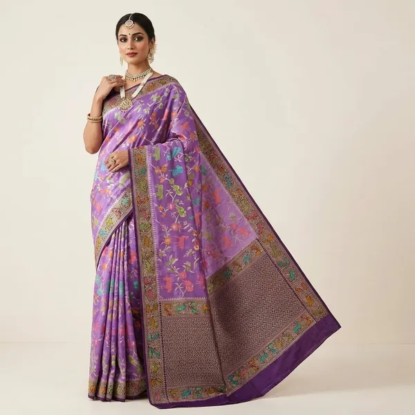 Royal_Purple_Banarasi_Art_Saree_With_Multicolour_Floral_And_Animal_Weaving