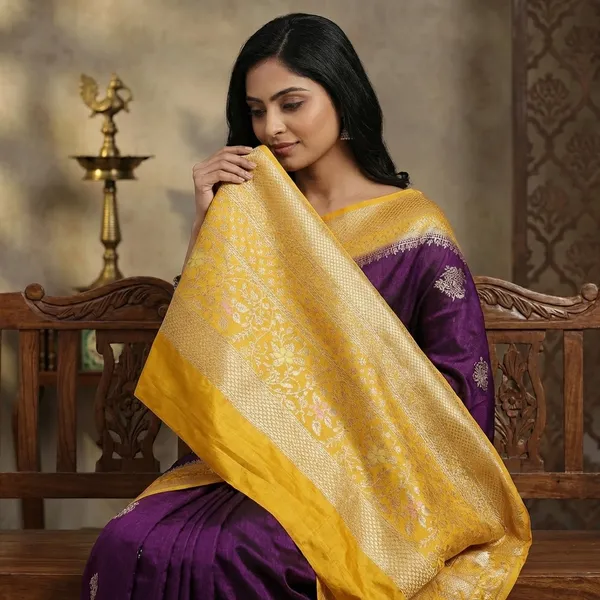Royal_Violet_And_Mustard_Yellow_Banarasi_Handloom_Saree