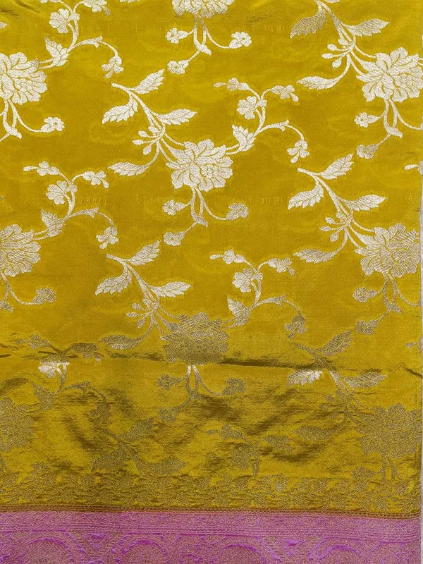 Olive_Green_And_Solid_Rani_Pink_Handloom_Silk_Saree