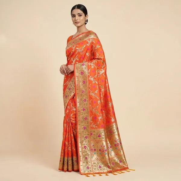 Radiant_Orange_Banaras_Premium_Katan_Tilfi_Silk_Saree
