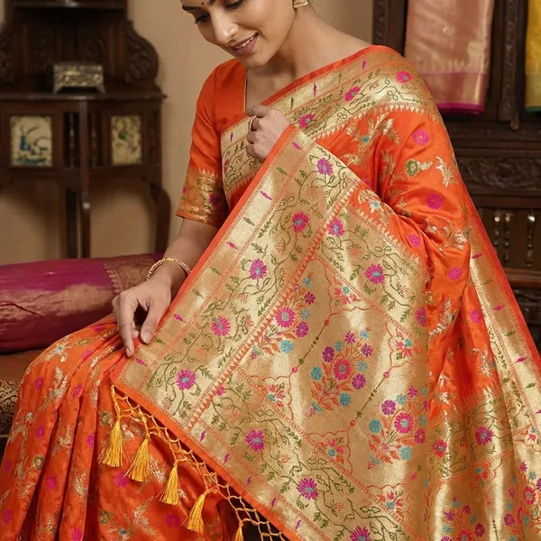 Radiant_Orange_Banaras_Premium_Katan_Tilfi_Silk_Saree