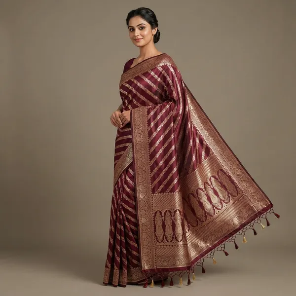 Maroon_Color_Pure_Banaras_Premium_Katan_Tilfi_Saree