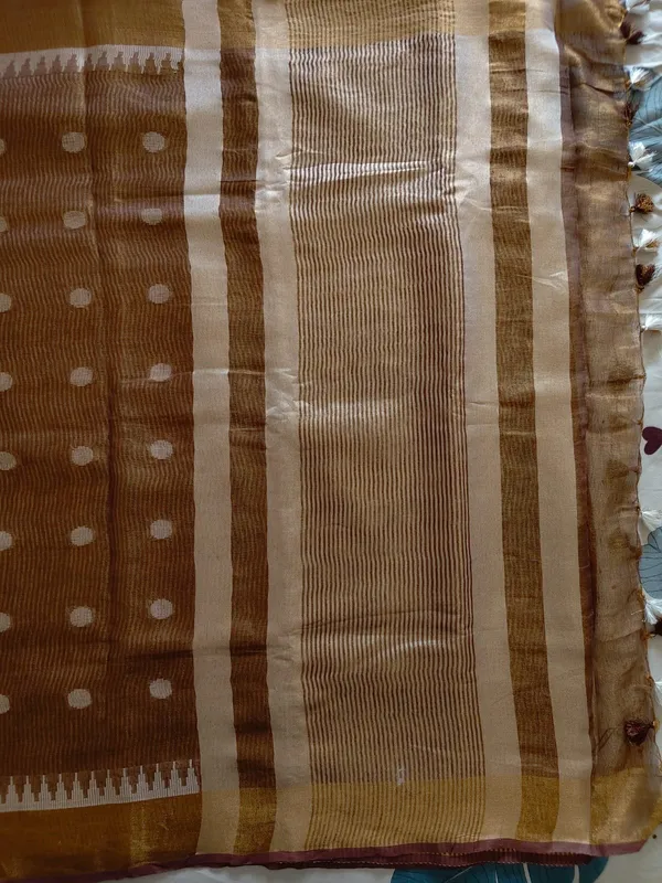 Elegant_Brown_Linen_Tissue_Saree_With_Polka_Butta_Design