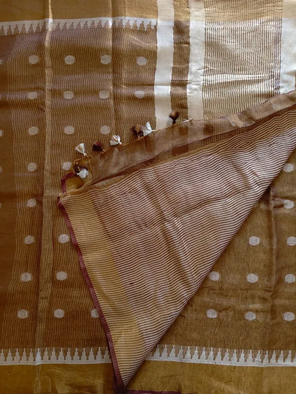 Elegant_Brown_Linen_Tissue_Saree_With_Polka_Butta_Design