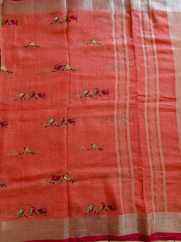 Pure_Linen_Handwork_Saree_With_Bird_Motif_Embroidery