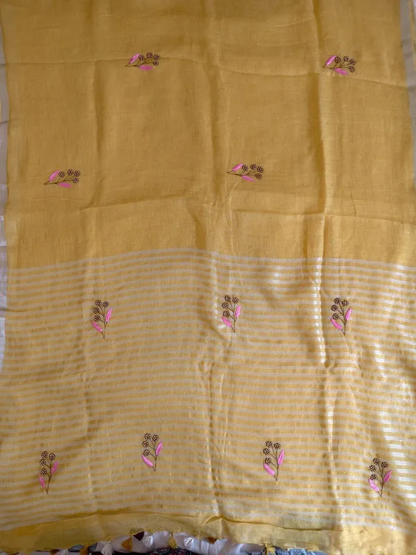 Pure_Organic_Linen_Handwork_Saree_In_Mustard_Yellow