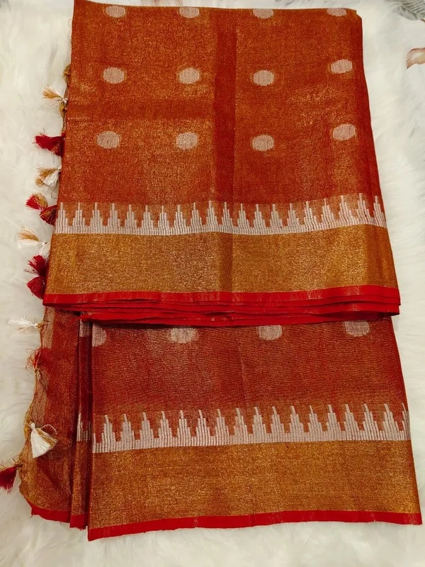 Elegant_Pure_Linen_Tissue_Saree_–_Copper_Brown_With_Silver_Zari_Accents