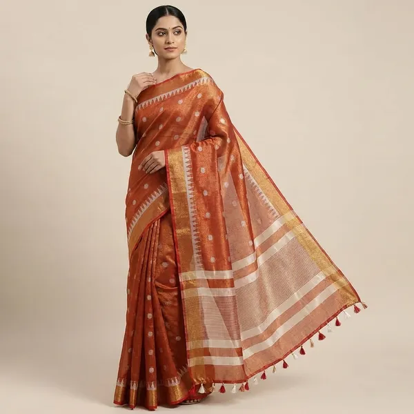 Elegant_Pure_Linen_Tissue_Saree_–_Copper_Brown_With_Silver_Zari_Accents