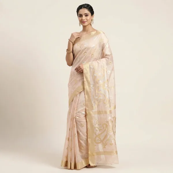 Cream_Kota_Silk_Saree_With_Delicate_Floral_Woven_Motifs_For_Women