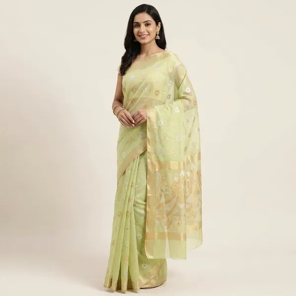 Soft_Pastel_Pistachio_Green_Kota_Silk_Saree_With_Delicate_Floral_Woven_Motifs_For_Women