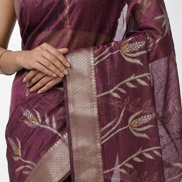 Deep_Wine_Kota_Silk_Saree_With_Silver_And_Gold_Zari_Floral_Weave_For_Women