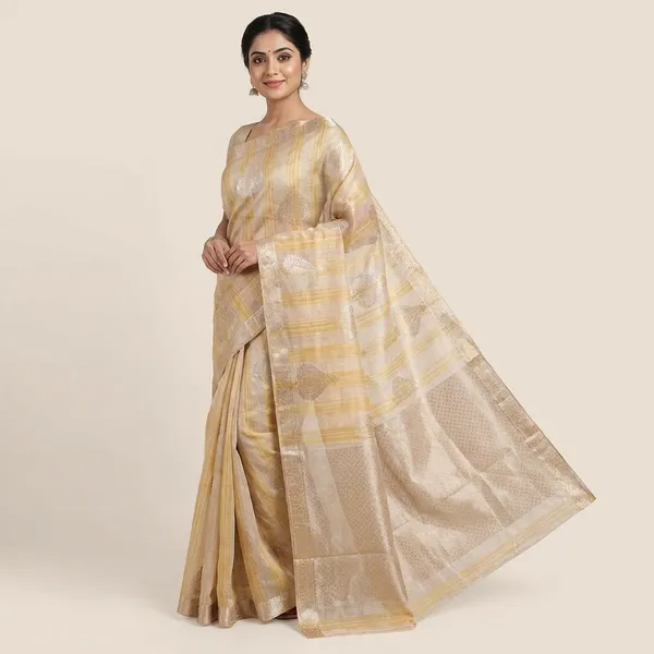 Cream_And_Orange_Kota_Doria_Cotton_Silk_Saree_With_Elegant_Woven_Butta_Design_For_Women