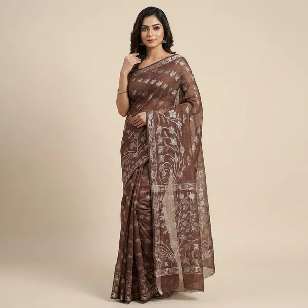 Elegant_Coffee_Brown_Kota_Doria_Saree_With_Zari_Weaving_For_Women