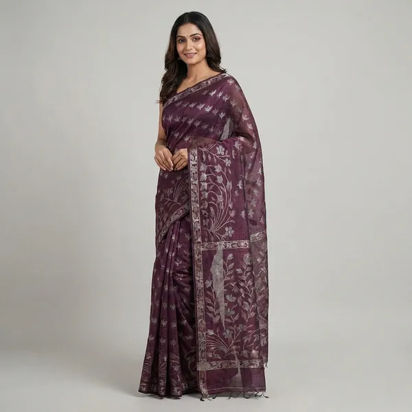 Elegant_Wine_Purple_Kota_Doria_Saree_With_Zari_Weaving_For_Women