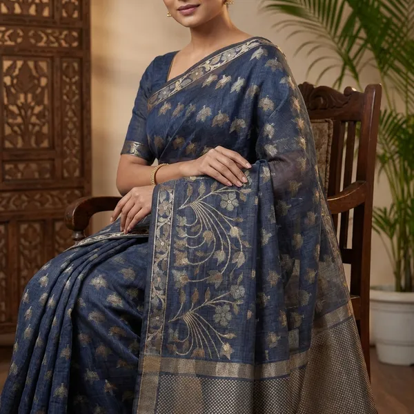 Elegant_Navy_Blue_Kota_Doria_Saree_With_Woven_Floral_Motifs_For_Women