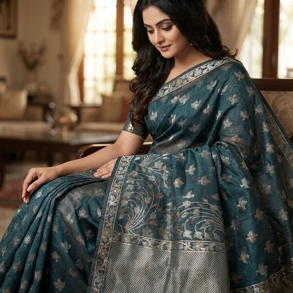 Stylish_Teal_Blue_Kota_Doria_Saree_With_Woven_Floral_Border_For_Women