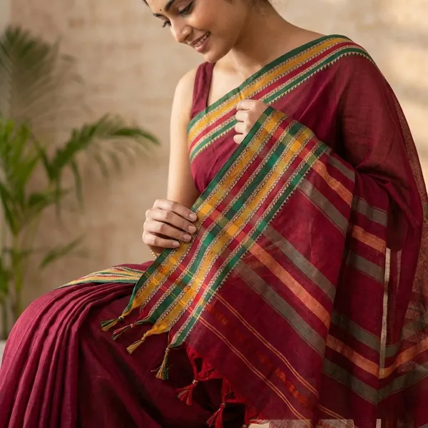 Narayanpet_Cotton_Saree_Maroon_With_Traditional_Border_For_Women
