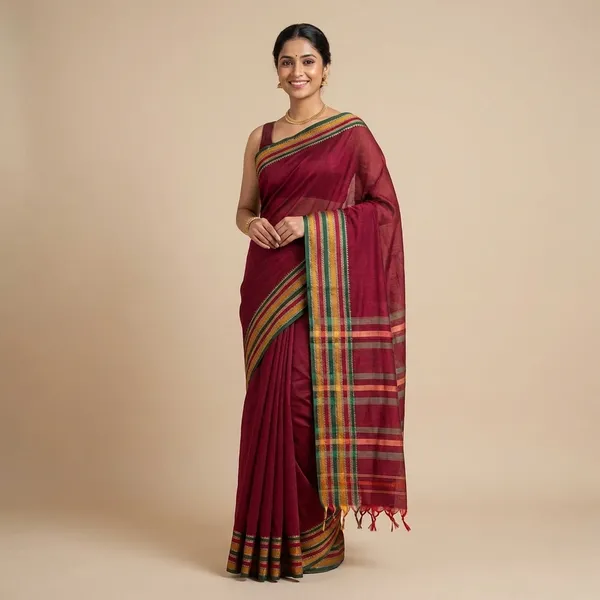 Narayanpet_Cotton_Saree_Maroon_With_Traditional_Border_For_Women