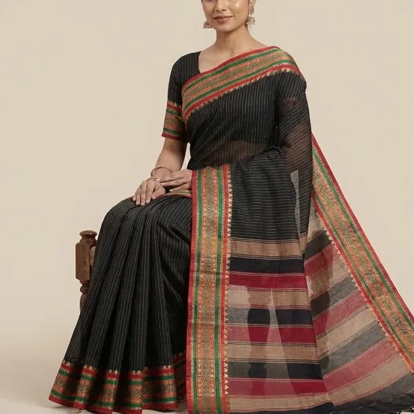Black_Narayanpet_Cotton_Saree_With_Red_And_Gold_Border_For_Women