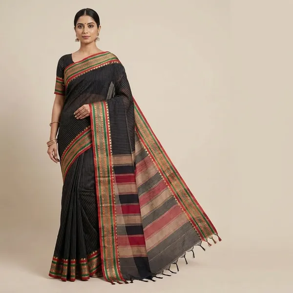 Black_Narayanpet_Cotton_Saree_With_Red_And_Gold_Border_For_Women