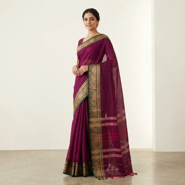 Magenta_Narayanpet_Cotton_Saree_With_Traditional_Zari_Border_For_Women