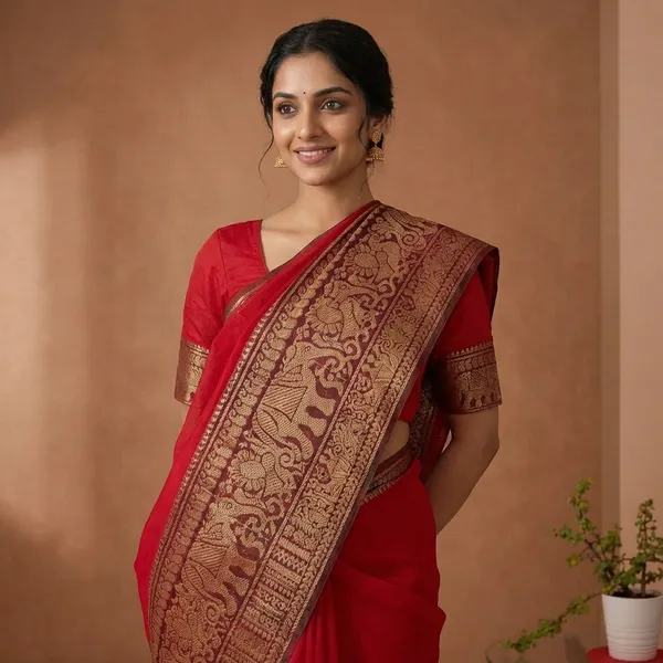 Red_Narayanpet_Cotton_Saree_With_Traditional_Zari_Border_For_Women