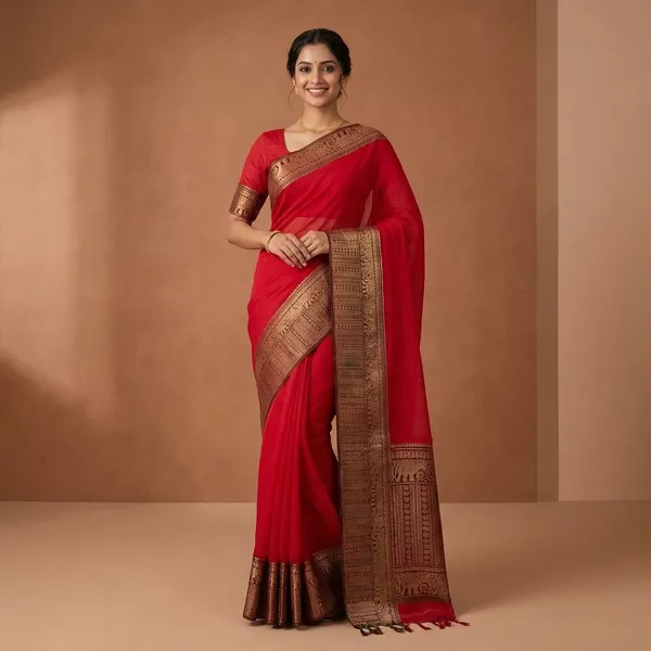 Red_Narayanpet_Cotton_Saree_With_Traditional_Zari_Border_For_Women