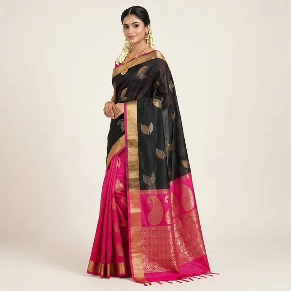 Elegant_Black_And_Pink_Uppada_Handloom_Silk_Saree
