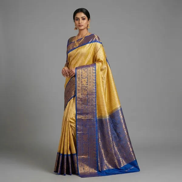 Elegant_Yellow_And_Blue_Mangalagiri_Handloom_Silk_Saree