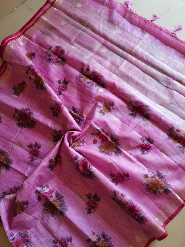 Rose_Pink_Kota_Doria_Cotton_Silk_Saree_With_Floral_Print_And_Zari_Border_For_Women