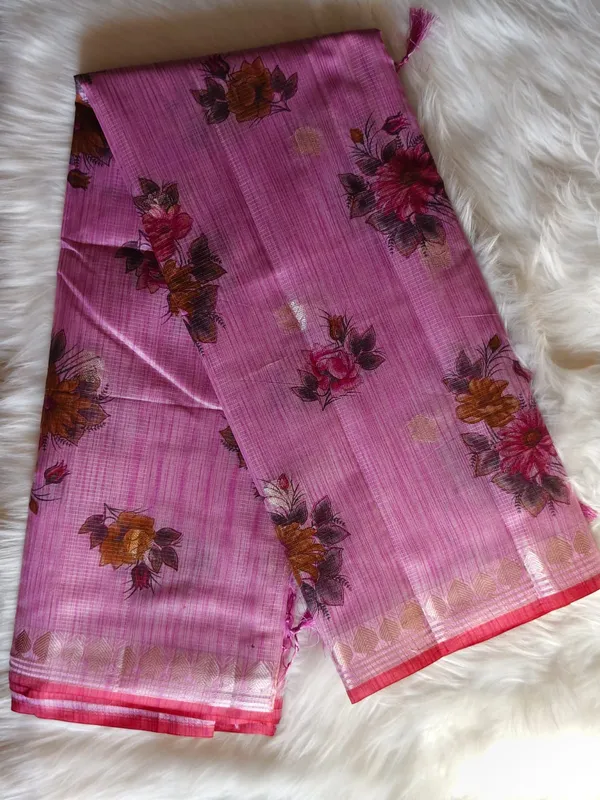 Rose_Pink_Kota_Doria_Cotton_Silk_Saree_With_Floral_Print_And_Zari_Border_For_Women