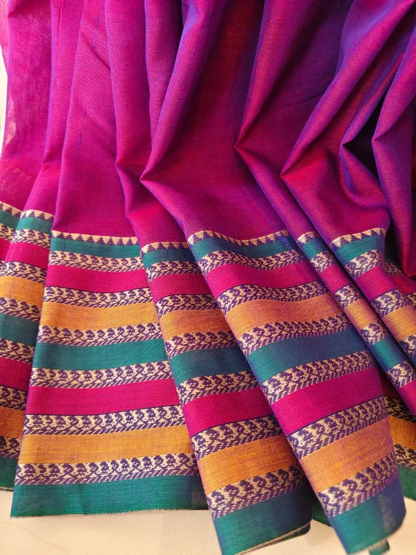 Multi_Shade_Magenta_Narayanpet_Cotton_Saree_With_Traditional_Striped_Border_For_Women