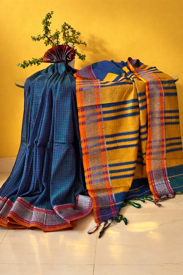 Mustard_Yellow_And_Deep_Blue_Narayanpet_Cotton_Saree_For_Women