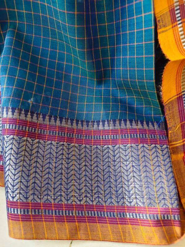 Mustard_Yellow_And_Deep_Blue_Narayanpet_Cotton_Saree_For_Women