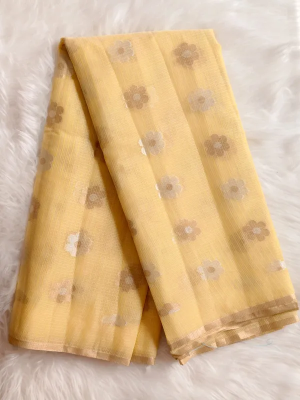 Yellow_Kota_Silk_Saree_With_Delicate_Floral_Woven_Motifs_For_Women