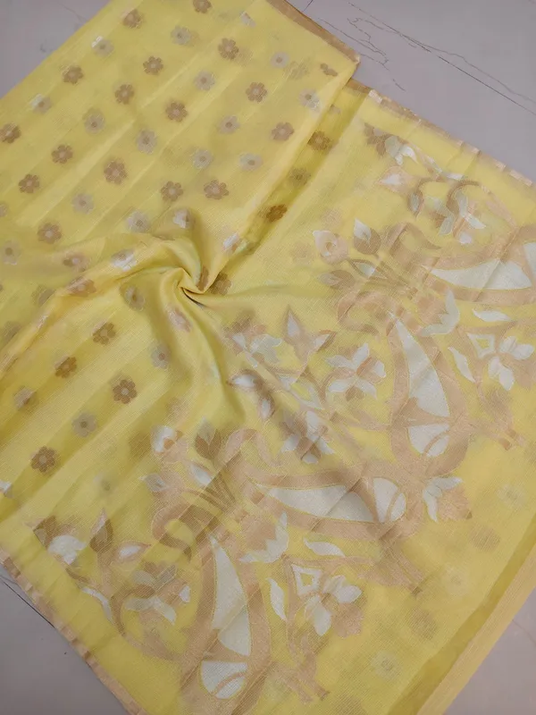 Yellow_Kota_Silk_Saree_With_Delicate_Floral_Woven_Motifs_For_Women