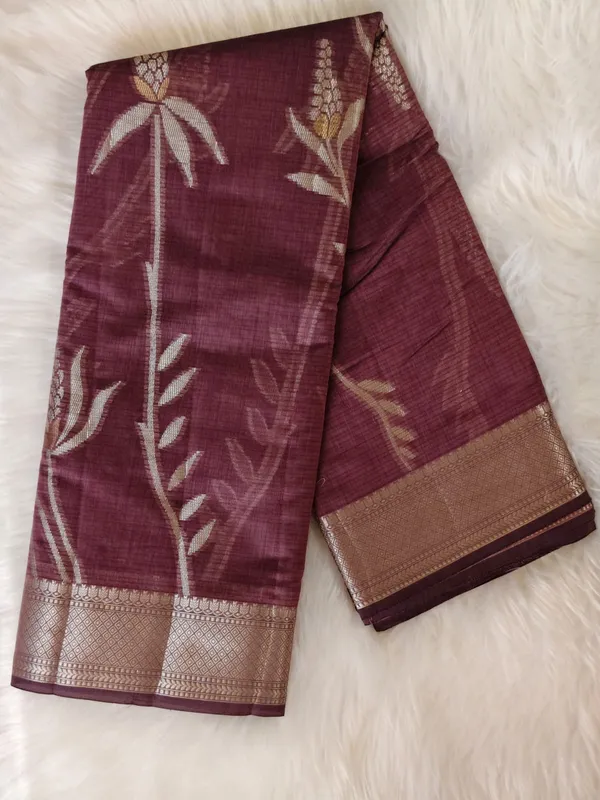 Deep_Wine_Kota_Silk_Saree_With_Silver_And_Gold_Zari_Floral_Weave_For_Women