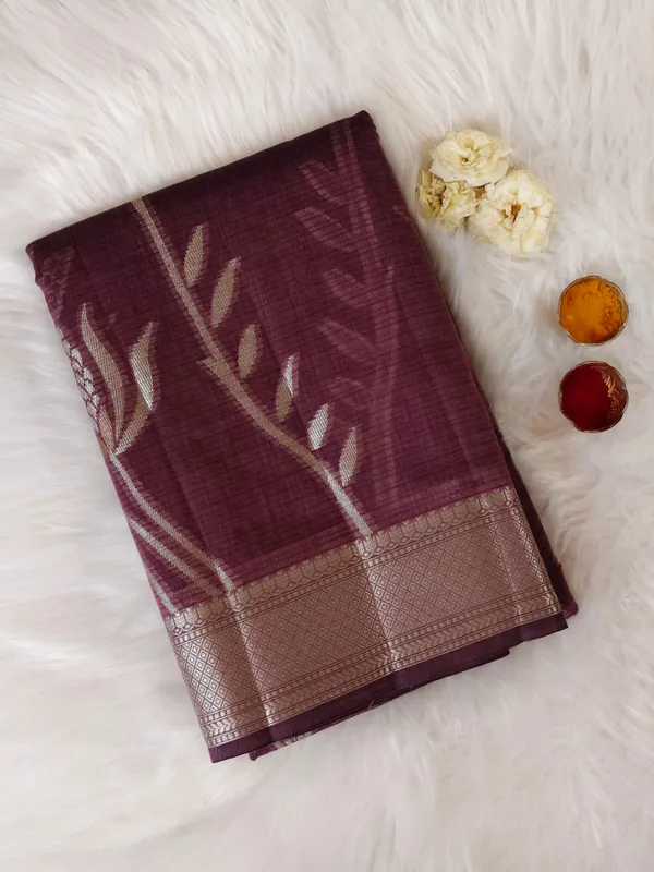 Deep_Wine_Kota_Silk_Saree_With_Silver_And_Gold_Zari_Floral_Weave_For_Women